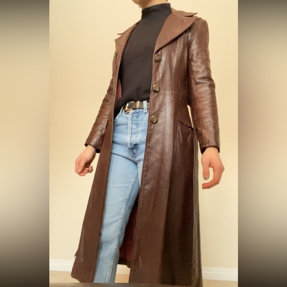 Vintage Neto Full Length Brown Leather Coat - Picture 7 of 7